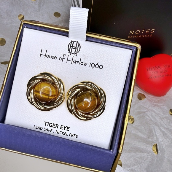 Gift set: Saks 5th Avenue Notepads and Pen + House of Harlow Tiger Eye Earrings - Picture 3 of 9